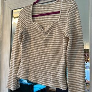 Striped Tan and White Long Sleeve Top